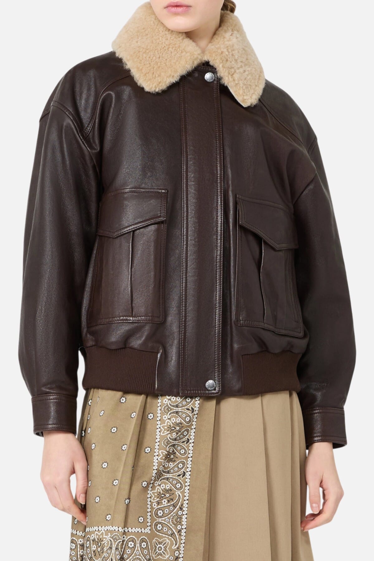 まぁー Weekend Max Mara Women's Leather Jacket Brown | Calabromoda